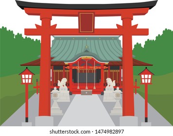 shrine 2 torii lantern komainu japan