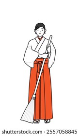 Shrine Maiden Of The Shrine, wearing White kosode and Red Hakama, suffering from tax increases, Vector Illustration