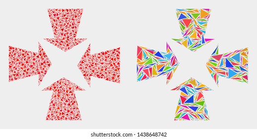 Shrink arrows collage icon of triangle items which have different sizes and shapes and colors. Geometric abstract vector illustration of shrink arrows.