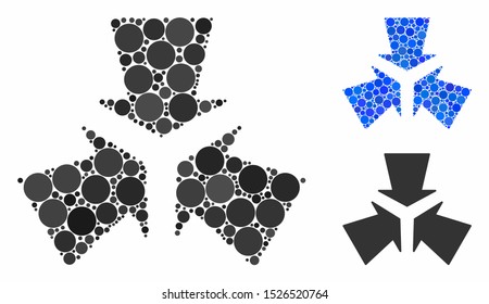 Shrink arrows composition for shrink arrows icon of filled circles in various sizes and shades. Vector filled circles are combined into blue illustration.