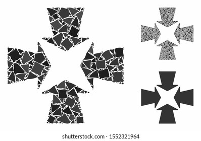 Shrink arrows composition of trembly elements in various sizes and color tints, based on shrink arrows icon. Vector tremulant elements are united into collage.