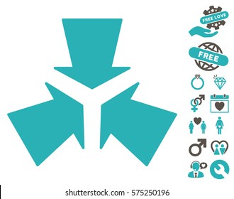 Shrink Arrows pictograph with bonus decorative symbols. Vector illustration style is flat rounded iconic grey and cyan symbols on white background.
