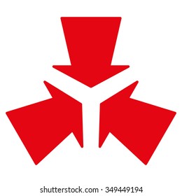 Shrink Arrows vector icon. Style is flat symbol, red color, rounded angles, white background.