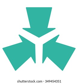 Shrink Arrows vector icon. Style is flat symbol, cyan color, rounded angles, white background.