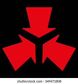 Shrink Arrows vector icon. Style is flat symbol, red color, rounded angles, black background.