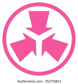 Shrink Arrows vector icon. Style is flat circled symbol, pink color, rounded angles, white background.