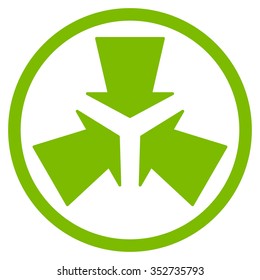 Shrink Arrows vector icon. Style is flat circled symbol, eco green color, rounded angles, white background.