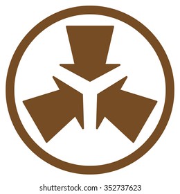 Shrink Arrows vector icon. Style is flat circled symbol, brown color, rounded angles, white background.