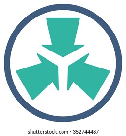 Shrink Arrows vector icon. Style is bicolor flat circled symbol, cobalt and cyan colors, rounded angles, white background.