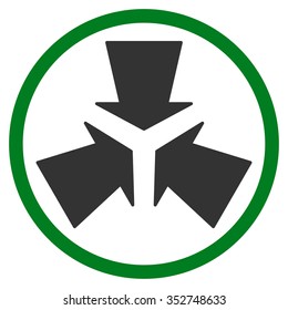 Shrink Arrows vector icon. Style is bicolor flat circled symbol, green and gray colors, rounded angles, white background.