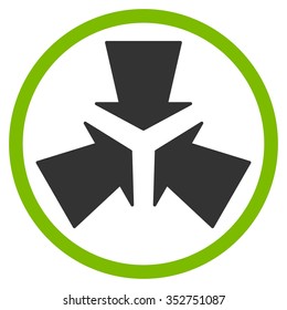 Shrink Arrows vector icon. Style is bicolor flat circled symbol, eco green and gray colors, rounded angles, white background.