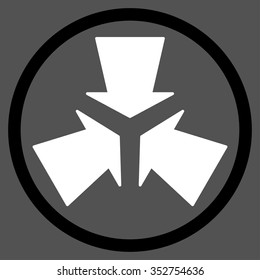 Shrink Arrows vector icon. Style is bicolor flat circled symbol, black and white colors, rounded angles, gray background.