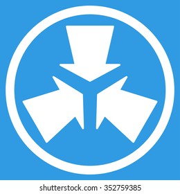 Shrink Arrows vector icon. Style is flat circled symbol, white color, rounded angles, blue background.
