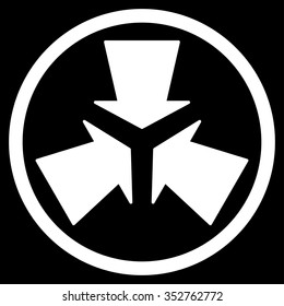 Shrink Arrows vector icon. Style is flat circled symbol, white color, rounded angles, black background.