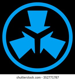 Shrink Arrows vector icon. Style is flat circled symbol, blue color, rounded angles, black background.
