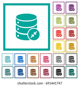 Shrink database flat color icons with quadrant frames on white background