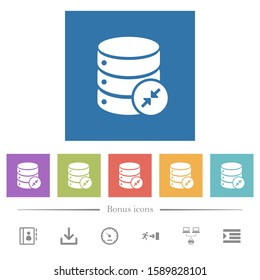 Shrink database flat white icons in square backgrounds. 6 bonus icons included.