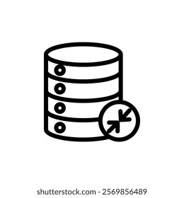 Shrink database icon Black and white outline vector
