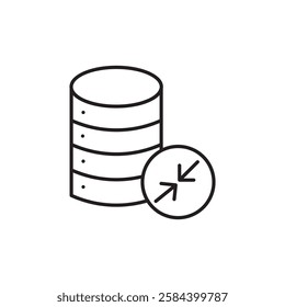 Shrink database icon black and white vector outline sign