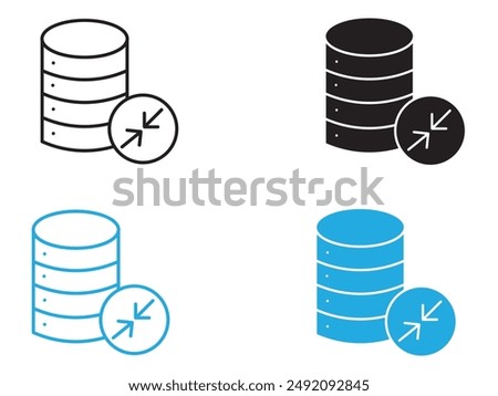 Shrink database icon black and white vector outline sign