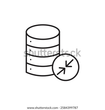 Shrink database icon black and white vector outline sign