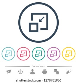 Shrink window flat color icons in round outlines. 6 bonus icons included.