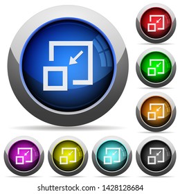 Shrink window icons in round glossy buttons with steel frames