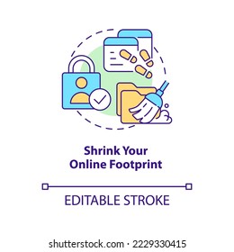 Shrink your online footprint concept icon. Delete internet presence. Digital security abstract idea thin line illustration. Isolated outline drawing. Editable stroke. Arial, Myriad Pro-Bold fonts used