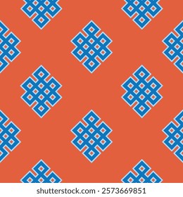 Shrivatsa endless knot seamless pattern. Sacral symbol in buddhism, hinduism, jainism.