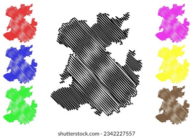 Shropshire District and unitary authority (United Kingdom of Great Britain and Northern Ireland, Ceremonial county Shropshire, Salop, Shrops or Salopian, England) map vector, scribble sketch map