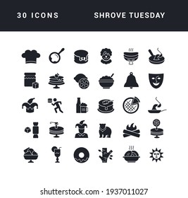 Shrove Tuesday. Collection of perfectly simple monochrome icons for web design, app, and the most modern projects. Universal pack of classical signs for category Holidays.