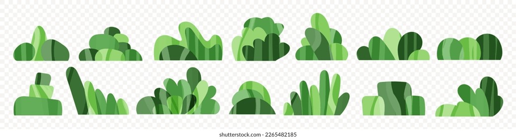 Shrub bush shrubbery tree simple abstract flat cartoon vector illustration. Green garden plant isolated on transparent background. Eco element, textured foliage, stylized ecology decorative object