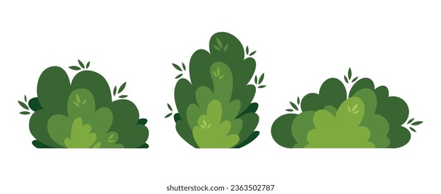 Shrub bush shrubbery tree simple abstract flat cartoon vector illustration. Set of garden green plant isolated on white background. Eco element, foliage silhouette, stylized ecology decorative object