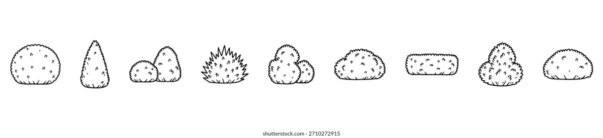 A shrub icon set with varied shapes and textures. Great for nature, garden, or landscape visuals.