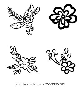 Shrub of various shapes, bush of grass With illustration style doodle and line art