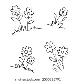 Shrub of various shapes, bush of grass With illustration style doodle and line art
