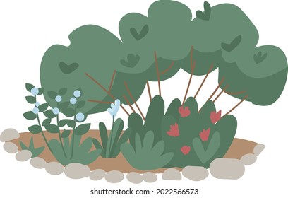 Shrubs for backyard garden semi flat color vector object. Growing bushes. Full sized item on white. Landscape design isolated modern cartoon style illustration for graphic design and animation
