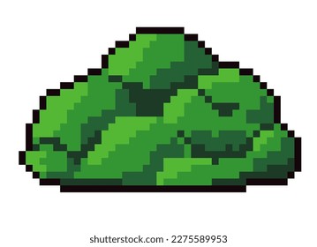 Los arbustos o arbustos para el bosque o los bosques juegan la escena, elementos del entorno natural para el diseño. La vegetación y las plantas para el jardín. Icono aislado pixelado para juego de 8 bits, diseño retro. Vector de estilo plano