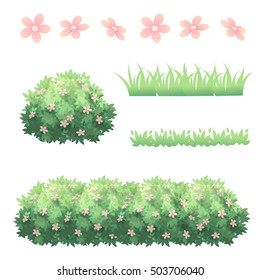 shrubs grass and flower vector