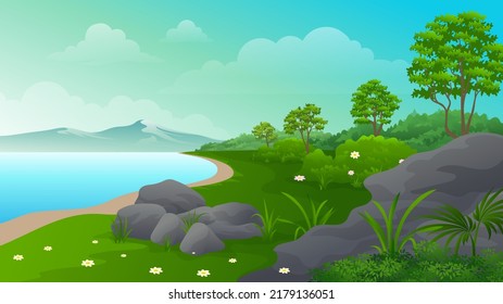 Shrubs and greenery in the beach with rocks and beautiful scenery