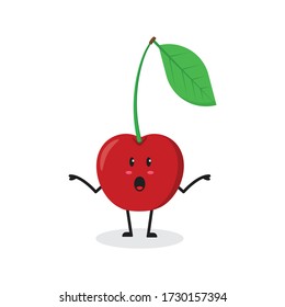 Shrug Cherry Fruit Cute Character Mascot Vector Design