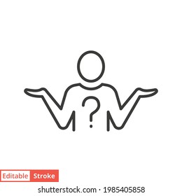 Shrug line icon. Simple outline style. icon, Doubt, unsure, question mark, person, know, man, people, expression concept. Vector illustration isolated on white background. Editable stroke EPS 10.