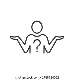 Shrug Line Icon. Simple Outline Style. Icon, Doubt, Unsure, Question Mark, Person, Know, Man, People, Expression Concept. Vector Illustration Isolated On White Background. Thin Stroke EPS 10.