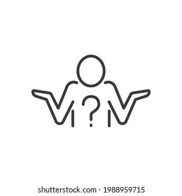 Shrug Line Icon. Simple Outline Style. Icon, Doubt, Unsure, Question Mark, Person, Know, Man, People, Expression Concept. Vector Illustration Isolated On White Background. Thin Stroke EPS 10.