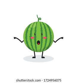 shrug watermelon fruit cute character mascot vector design