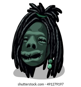 A shrunken head isolated on white background. Talisman tribe of Indians. Vector illustration. 