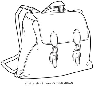 Shrunken Leather satchel backpack flat sketch vector illustration technical cad drawing template