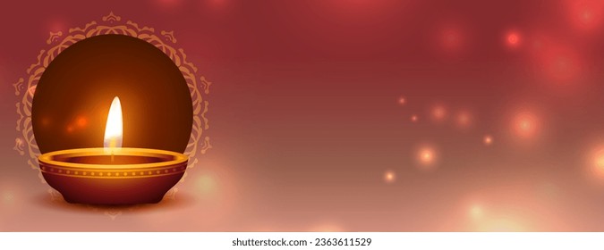 shubh deepavali shiny banner with text space and glowing diya 
