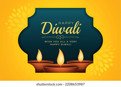 shubh deepavali wishes card with diya in floral background 