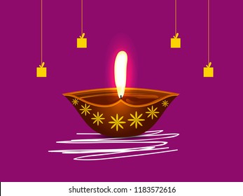Shubh Deepawali Background greeting card with Diwali diya (oil lamp).